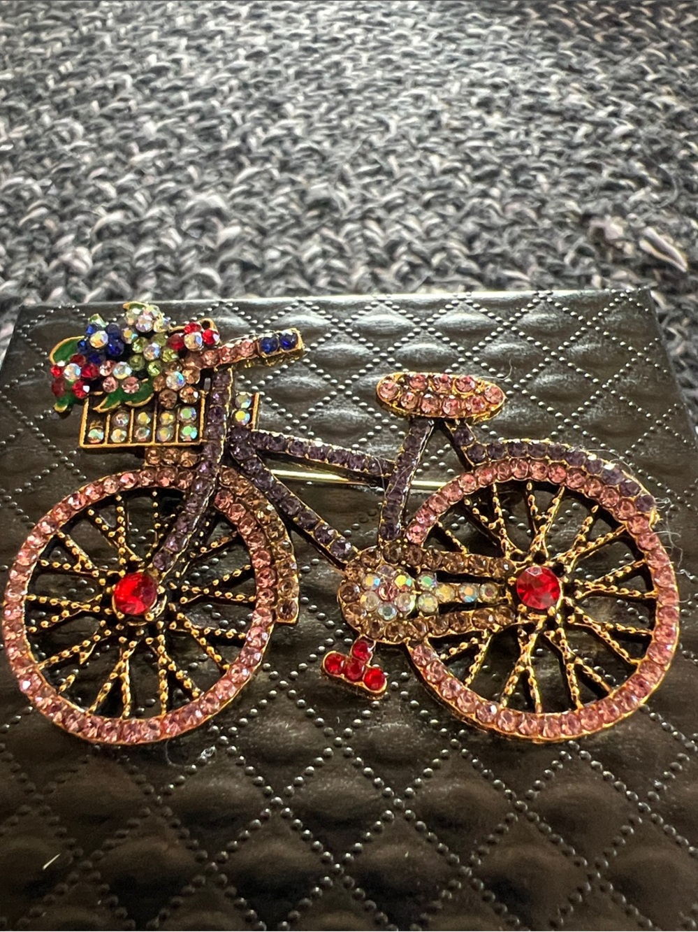 Pink Crystal Bicycle Brooch Pin with Multicolor Accents